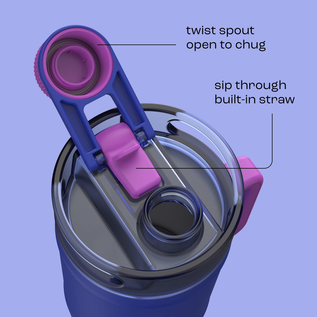 Bubba 52oz DualSip Insulated Stainless Steel Water Keg with Built-In Straw and Drink Opening and Side Handle, Moodbooster Purple/Blue