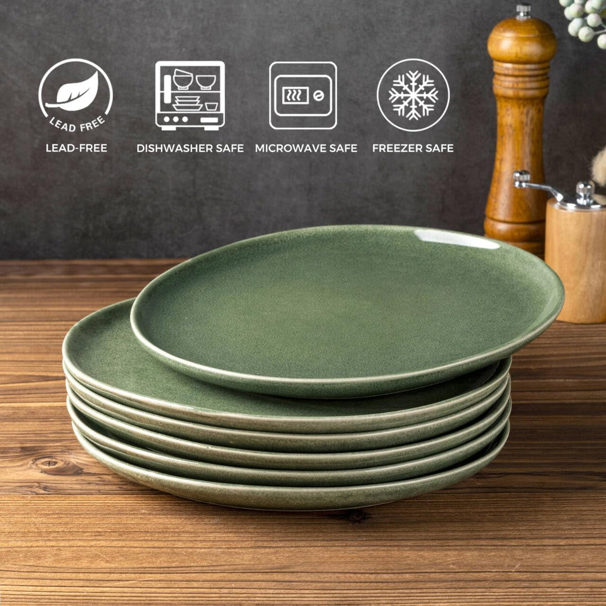 AmorArc Ceramic Plates Set of 6, 8.5 Inch Handmade Reactive Glaze Stoneware Plates set for Dessert, Salad, Appetizer, Dinner, Microwave & Dishwasher Safe, Scratch Resistant-Gade Green