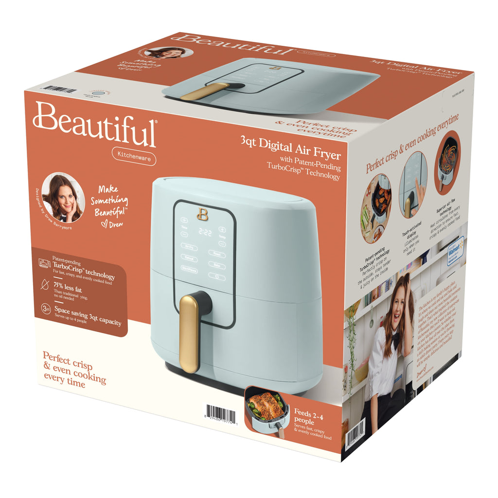 Beautiful 3 Qt Air Fryer with TurboCrisp Technology, EverGood Non-Toxic Ceramic Nonstick Coating, Chocolate by Drew Barrymore