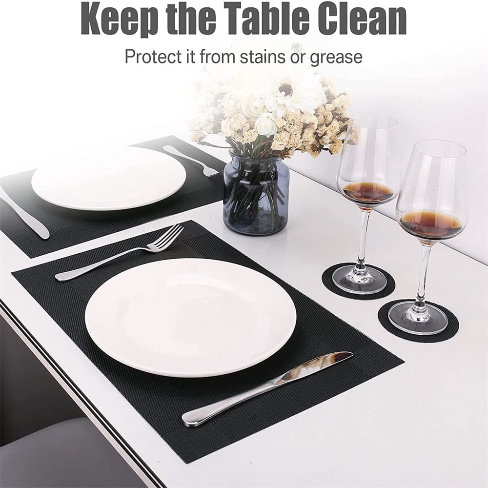 6pcs Placemats PVC Place Mats and Coasters Washable Non-Slip Heat Resistant Table Mats for Kitchen Dining Table Home Restaurant 12"×18", Sliver