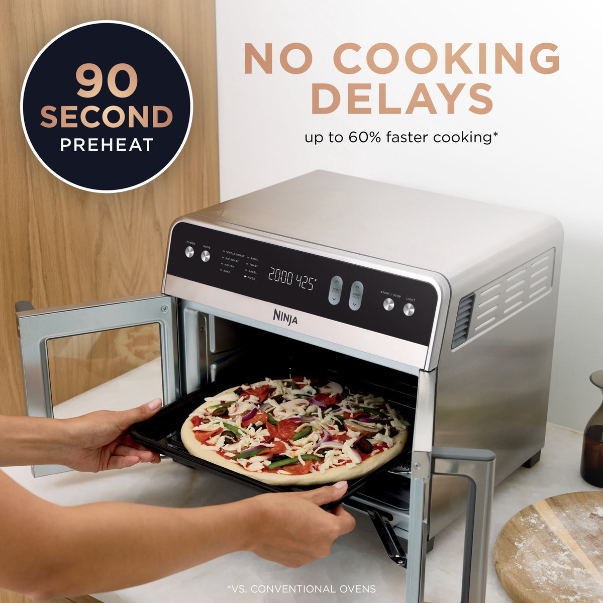 Ninja French Door 8-in-1 Countertop Oven, with Smart Surroundair Technology and Air Fry Function, Dishwasher Safe, 6 Pieces, FO100 Silver