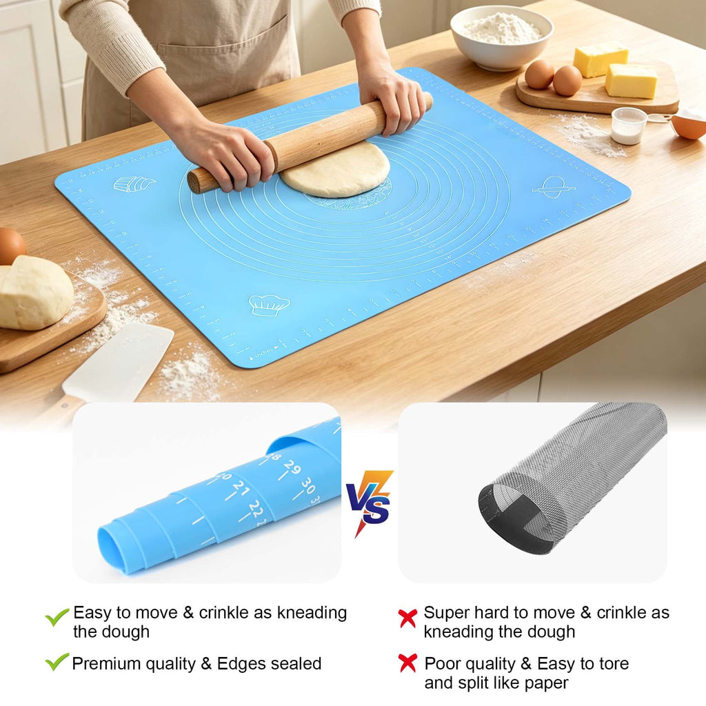 Large Pink Silicone Baking Mat, 25"x18" Non-Stick Pastry Mat with Measurements for Dough, Bread, Baking, Fondant