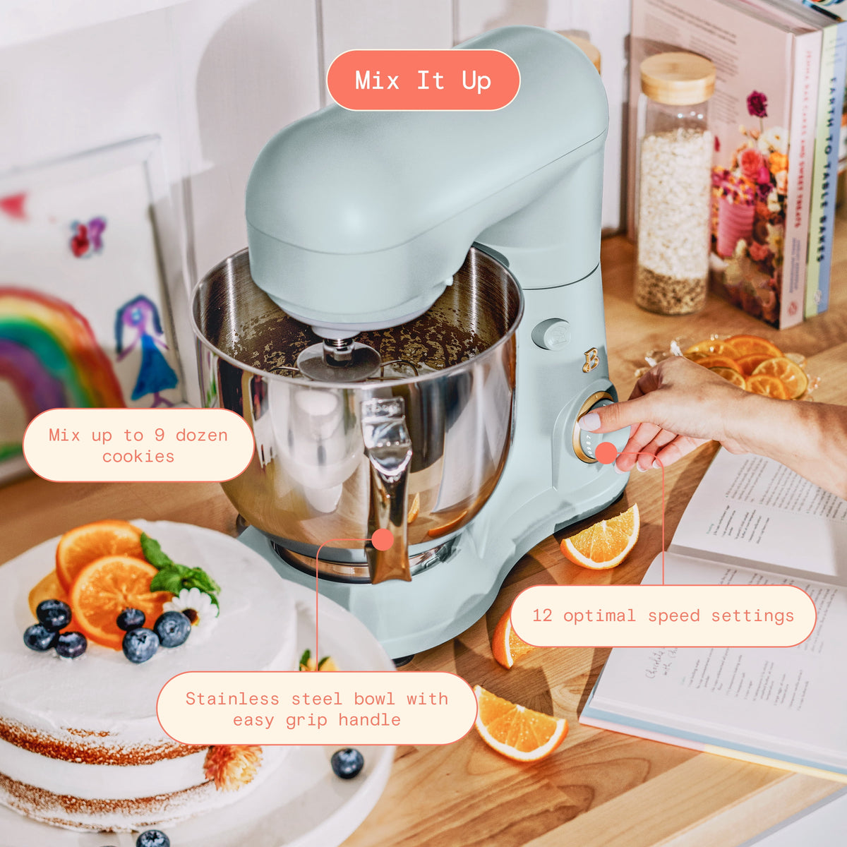 Beautiful 5.3 Qt Stand Mixer, Lightweight & Powerful with Tilt-Head, Chocolate by Drew Barrymore