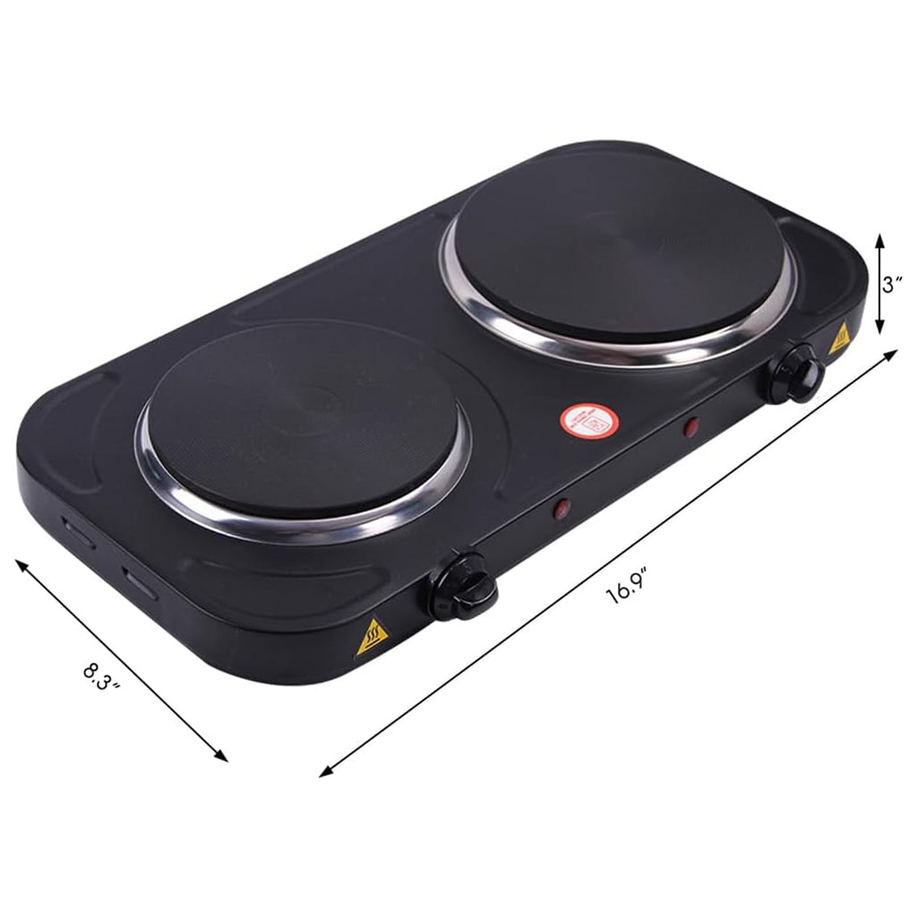 Electric Countertop Double Burner for Cooking, Portable 2000W Countertop Cast Iron Stove Burner, Hot Plate Temperature Controls with 5 Adjustable for RV/Home/Camp, Black