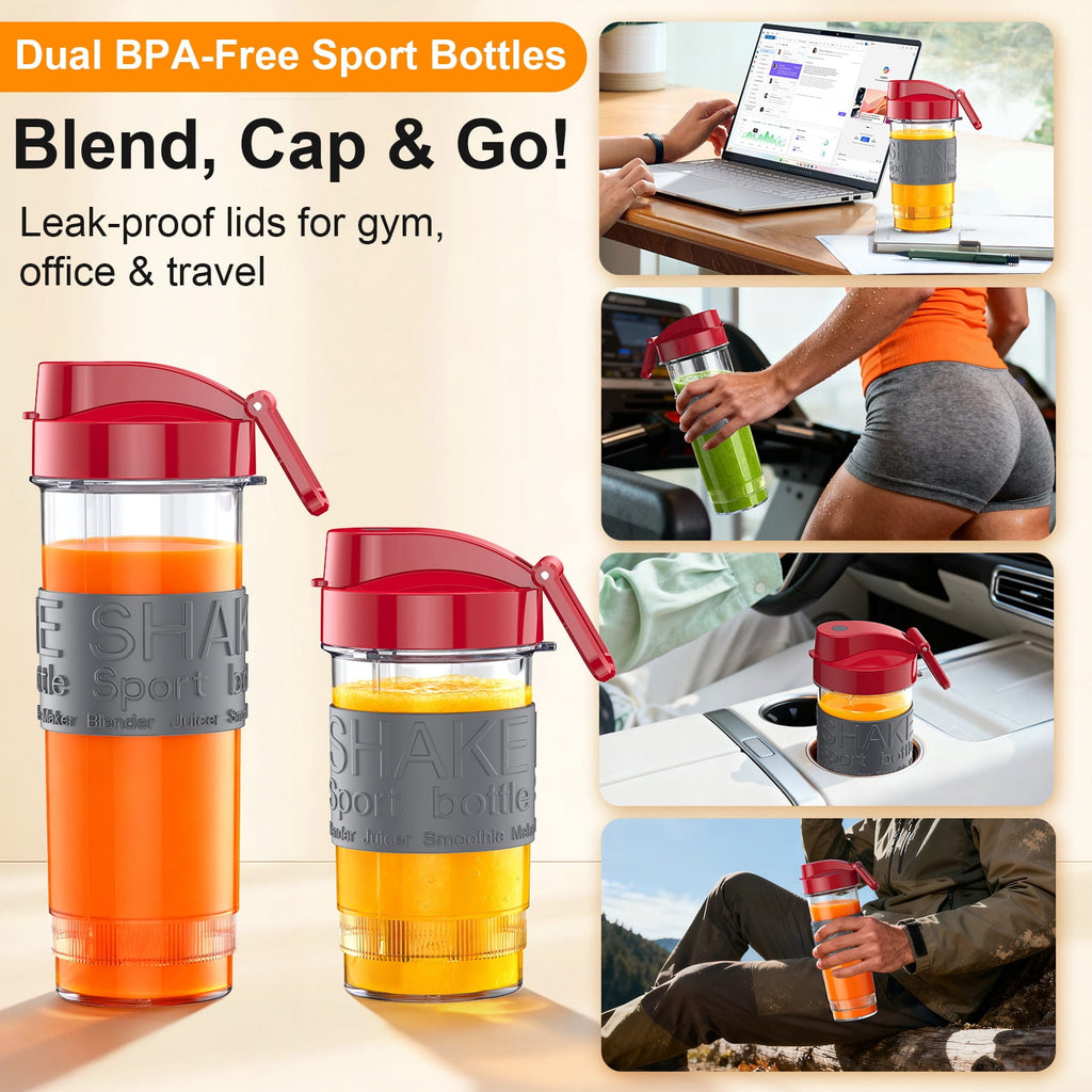 HoninJoy Portable Blender, Compact Personal Blender for-Smoothies, Shakes, Food Prep, and Frozen Blending, 20-oz. Cups and Spout Lids, Grinding Cup