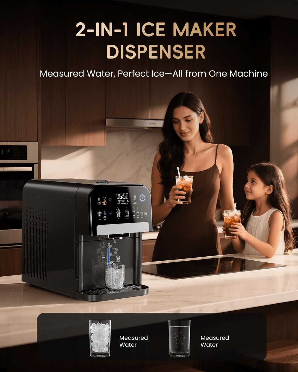 Ecozy Chillio 2-in-1 Nugget Ice Maker & Water Dispenser with Smart App, Self-Cleaning, Auto Lighting, TDS Monitor, Measured Dispensing, 33Lbs/24H