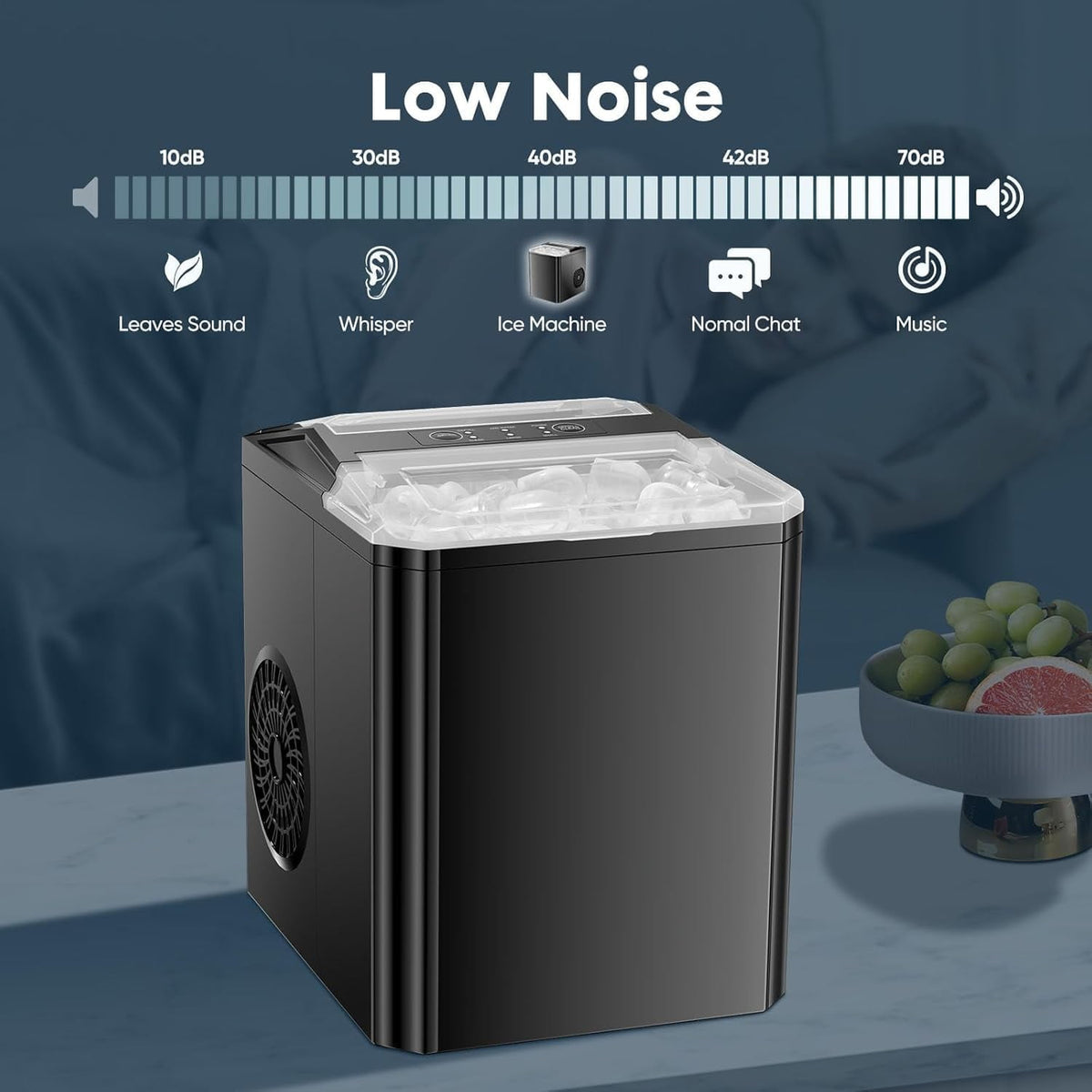 Ice Maker, Portable Countertop Icemaker Machine, Self Cleaning Quiet 2 Sizes Bullet Cubes Makers, 9 Cubes in 6 Mins, 26lbs/24Hrs with Ice Scoop, Basket for Home Kitchen Party,White