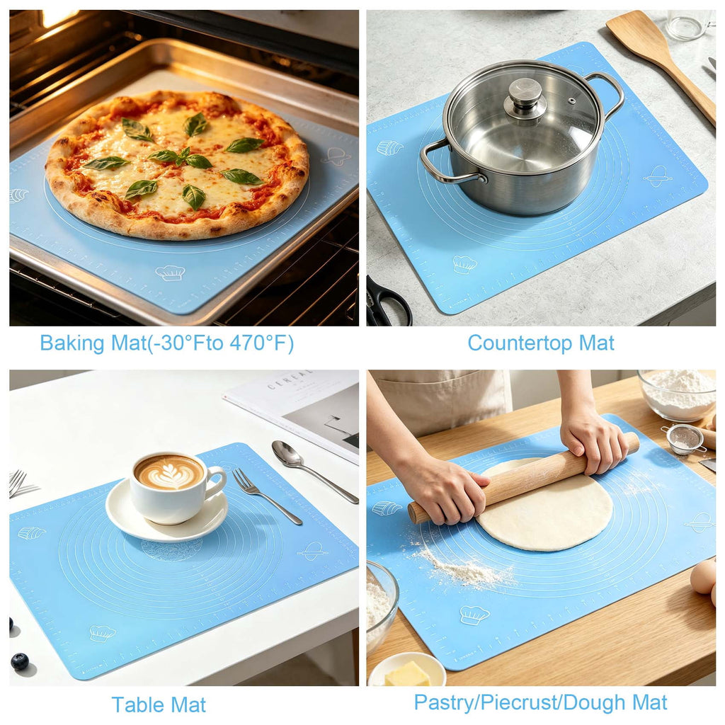 Large Pink Silicone Baking Mat, 25"x18" Non-Stick Pastry Mat with Measurements for Dough, Bread, Baking, Fondant