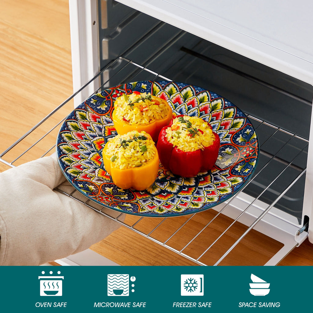 Vancasso Dinnerware Set, Porcelain Plates and Bowls Set for 4, 12 Pieces Ceramic Boho Dish Set for Kitchen, Dishwasher and Microwave Safe, Series LUMI