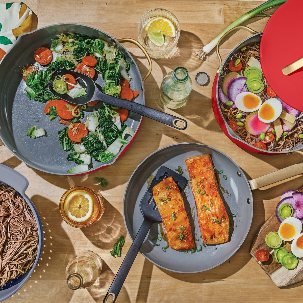 Beautiful 12-Piece Cookware Set, Pots and Pans with Strainer Lids and EverGood Ceramic Nonstick Coating, White Icing by Drew Barrymore