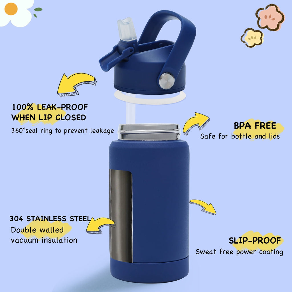 Hawsaiy 12oz Kids Insulated Water Bottle with Straw Lid, Leak-Proof Stainless Steel BPA-Free Thermos for School Boys and Girls