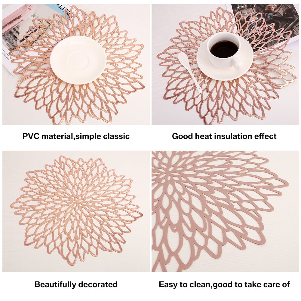 Vinyl Placemats Non-Slip Washable Heat Resistant Round PVC Table Mats for Morden Kitchen Dining Table Wedding,Gold