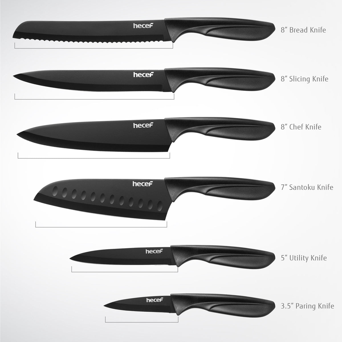 Hecef 3-Piece Kitchen Knife Set Chef, Santoku and Paring Knives, Ultra Sharp, Rust-Resistant