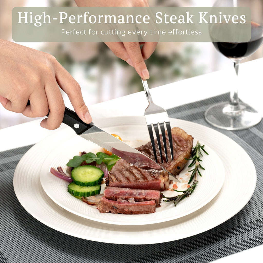 Astercook 25-Pieces Silverware Set with Steak Knives, Tableware Set for 4 - Great Food-Grade Stainless Steel Flatware Set, Mirror-Polished Dining Utensil Set Perfect for Home & Restaurant