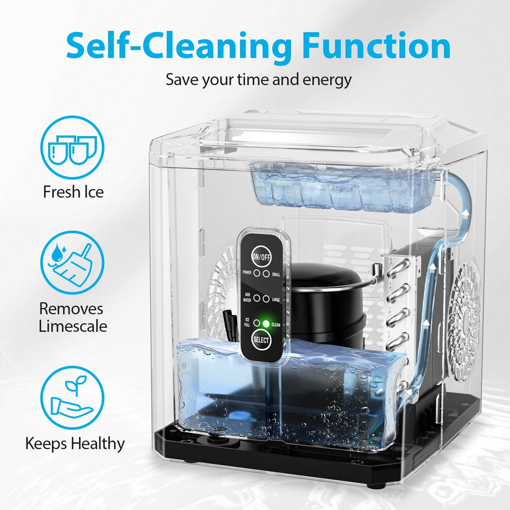 Aeitto Bullet Ice Maker Countertop, 26lbs in 24Hrs, Portable Ice Maker Machine with Self-Cleaning Function,Selectable Ice Size,Ice Machine for Home/Kitchen/Bar,White
