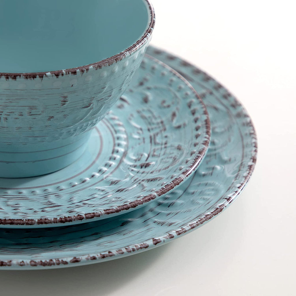 Vancasso, Series Vine, 16-Piece Stoneware Dinnerware Set, Blue and Beige Dinner Set, Service for 4