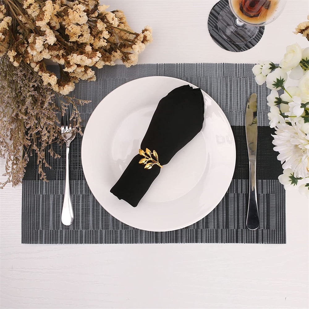 6pcs Placemats PVC Place Mats and Coasters Washable Non-Slip Heat Resistant Table Mats for Kitchen Dining Table Home Restaurant 12"×18", Sliver