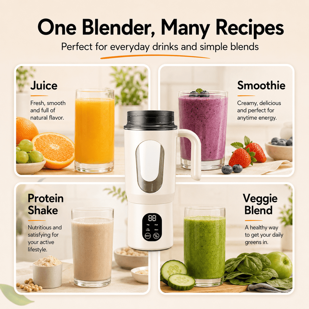 STARBIAO Portable Blender 19.6 oz Personal Juicer Cup, USB-C Rechargeable Mini Blender for Shakes & Smoothies, 12-Blade Stainless Steel, 4 Modes, Digital Display, Self-Cleaning, Beige