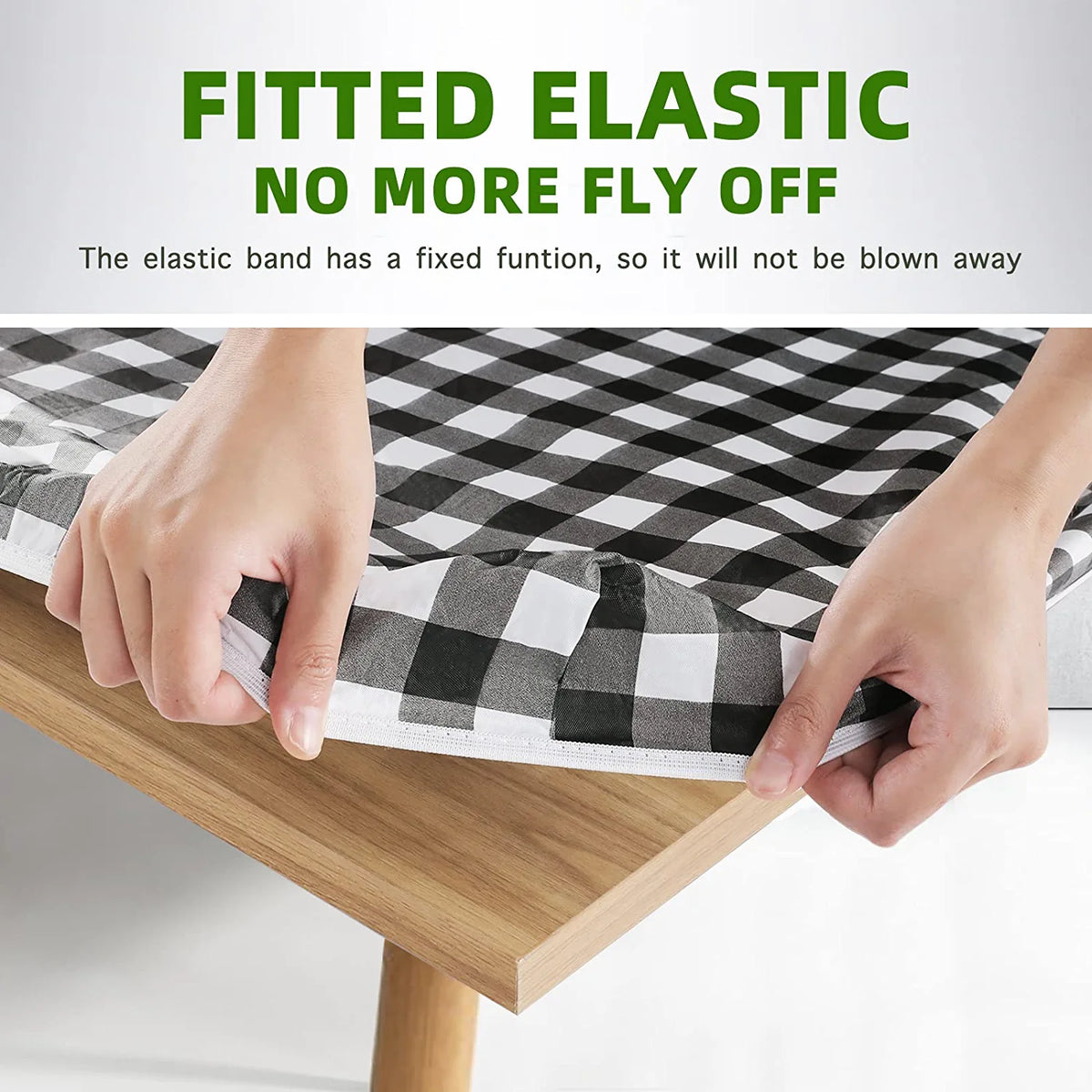 UMINEUX 3-Piece Rectangle Checkered Picnic Table Cover with Bench Covers Vinyl Flannel Backing with Elastic Edge (30"x72", Black and White)
