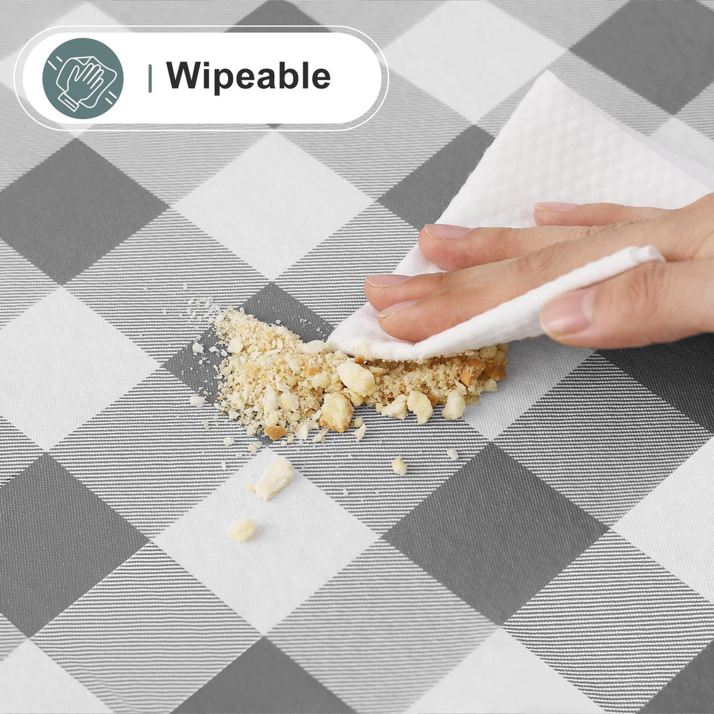 decorUhome Rectangle Tablecloth, Waterproof Vinyl Flannel Backed Table Cloth, Buffalo Wipeable Plastic Table Cover for Kitchen and Outdoor, Black and White, 60" x 84"