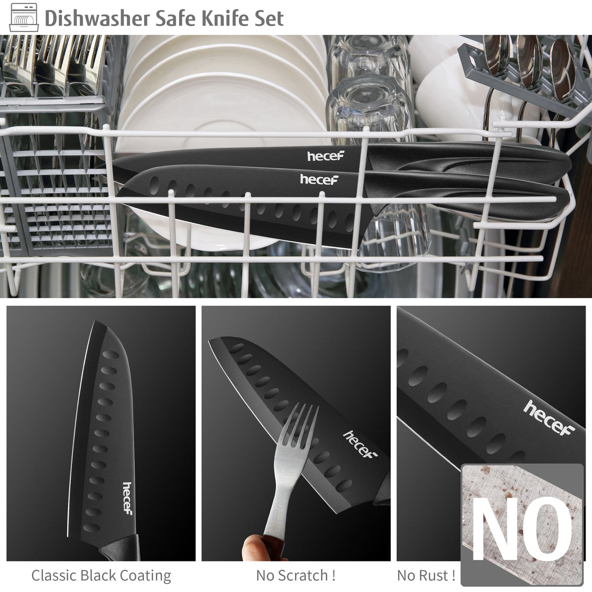 Hecef 3-Piece Kitchen Knife Set Chef, Santoku and Paring Knives, Ultra Sharp, Rust-Resistant