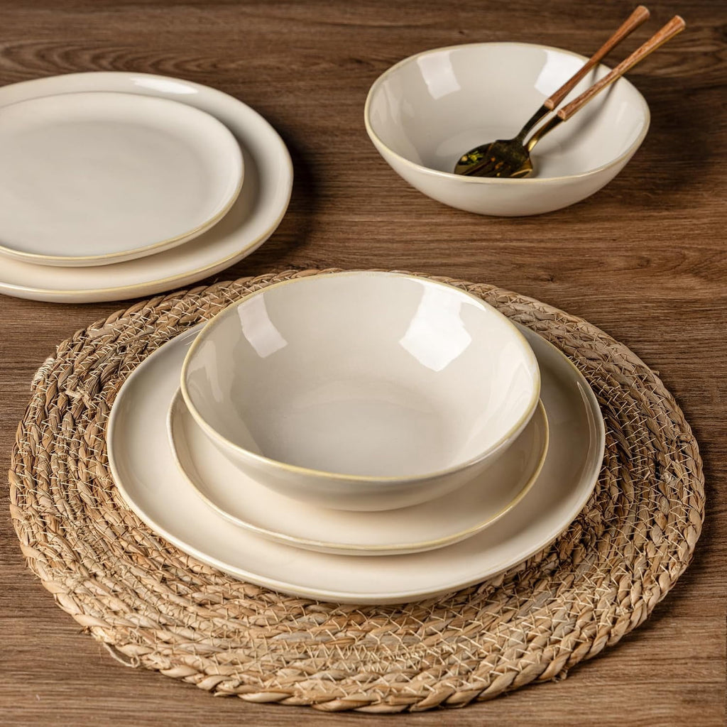AmorArc Ceramic Dinnerware Sets,Handmade Reactive Glaze Stoneware Plates and Bowls Sets,Highly Chip and Crack Resistant | Dishwasher & Microwave Safe Dishes Set,Service for 4 Set(12pc),Reactive Glaze
