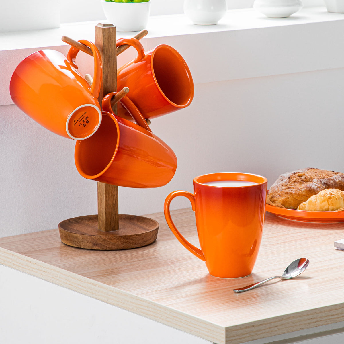 Vancasso Coffee Mugs Set of 4, 20oz Large Stoneware Mug, Tea Cups with Handle, Dishwasher and Microwave Safe, Ombre Orange