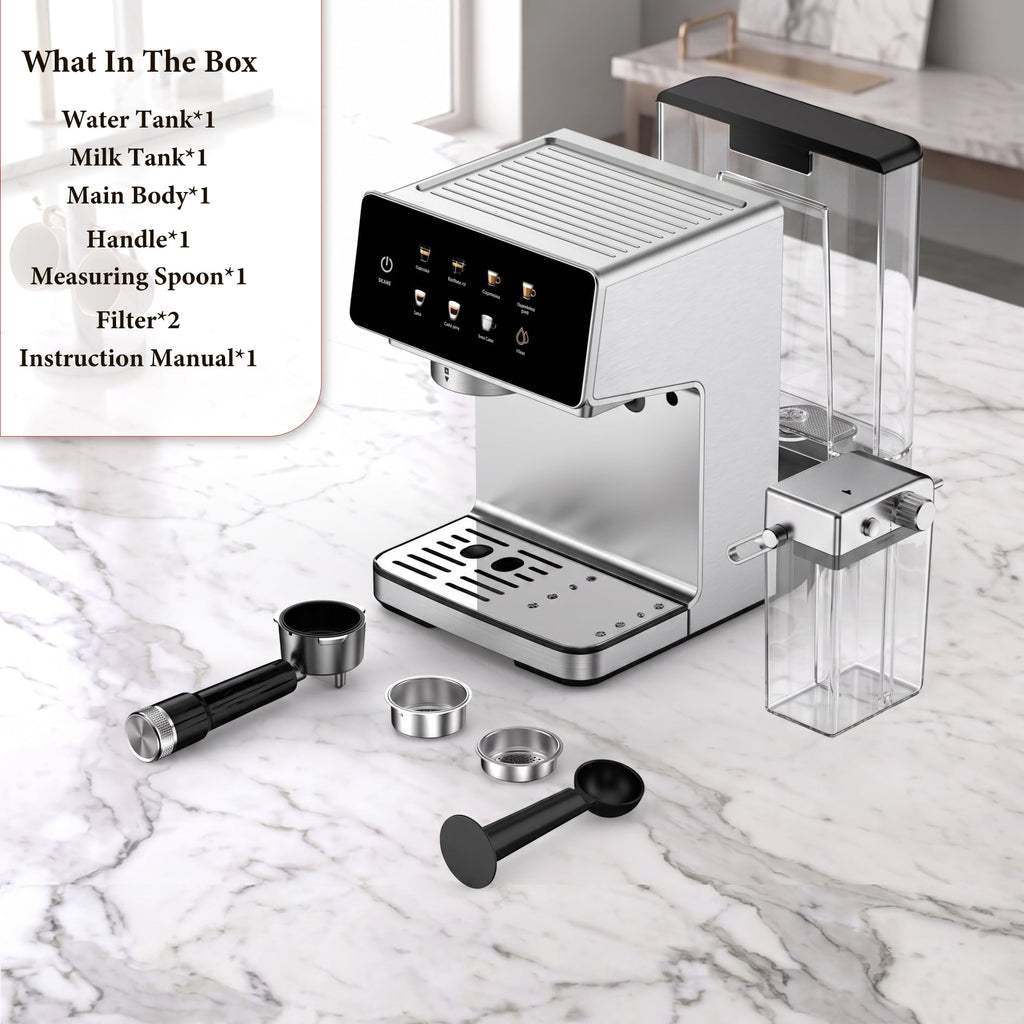 LINKChef Espresso Coffee Machine Maker with Milk Frother Semi-Automatic Cappuccino and Latte Machine for Home, Stainless Steel