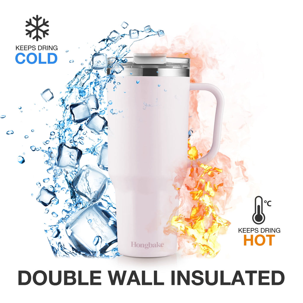 HONGBAKE 40 oz Tumbler with Handle and Straw Lid, Insulated Stainless Steel Tumbler, Travel Mug Fits Cup Holder, Dusty Lavender