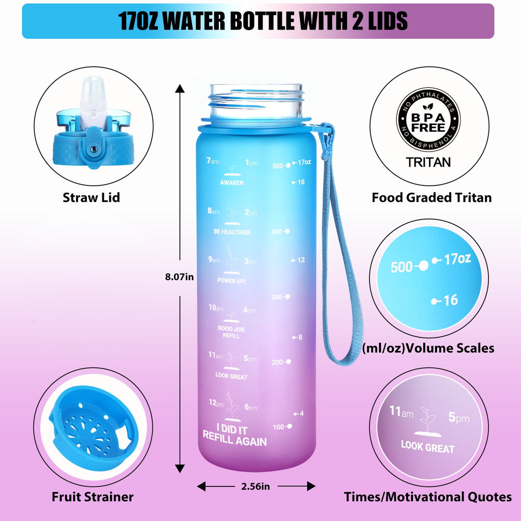 Oldley Transparent Tritan Kids Bottle – 17oz Straw Water Bottle with One-Hand Open Button, Lockable Leak-Proof Lid, Ideal for Daily Hydration