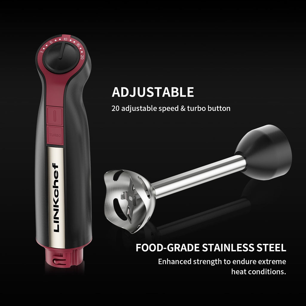 LINKChef Immersion Blender, 20-Speed 1000W Immersion Hand Blender, Stick Blender with Turbo Mode