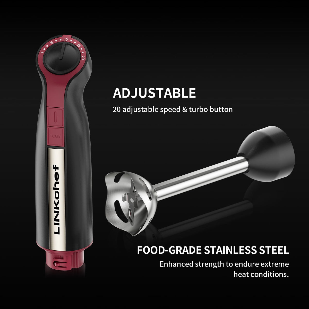 LINKChef Immersion Blender, 20-Speed 1000W Immersion Hand Blender, Stick Blender with Turbo Mode