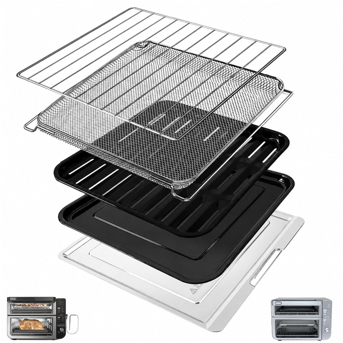Air Fryer Replacement Parts for Ninja Flip Toaster Oven & Air Fryer SP151, 13.8''× 10.6'' Air Fryer Accessories Basket Grill Rack Crumb Tray Drip Pan