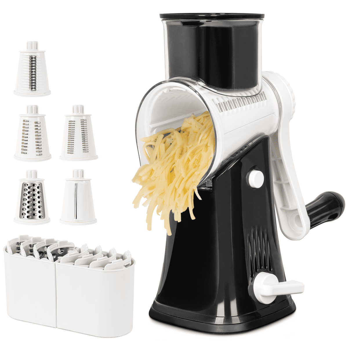 Premium Rotary Cheese Grater, Manual Cheese Grater for Kitchen, Handheld Vegetables Slicer Cheese Shredder with Rubber Suction Base, 3 Stainless Drum Blades Included,Blue