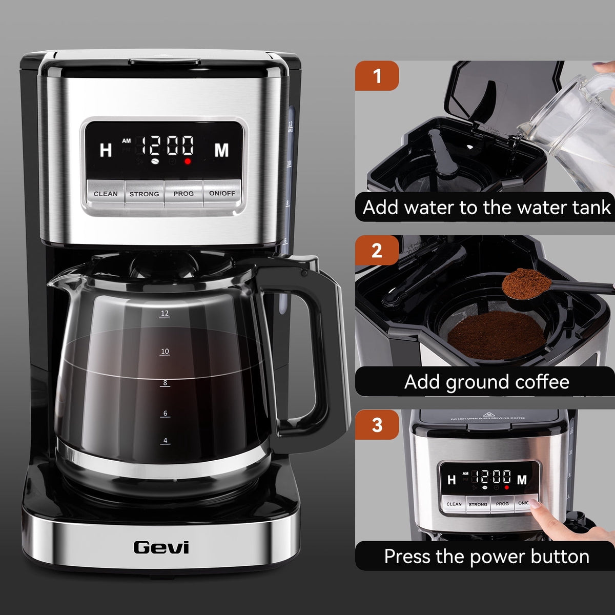 Gevi 14-Cup Programmable Drip Coffee Maker, Stainless Steel Smart Coffee Pot with Touch Control & Automatic Clean, Summer Edition