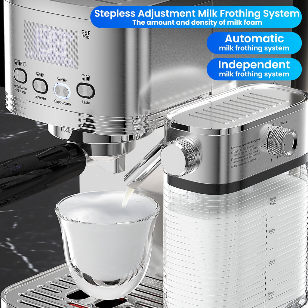 URintells Cuising Espresso Machine, 20 Bar Cappuccino & Latte Machine with Built-In Milk Frother, 1350W, Stainless Steel