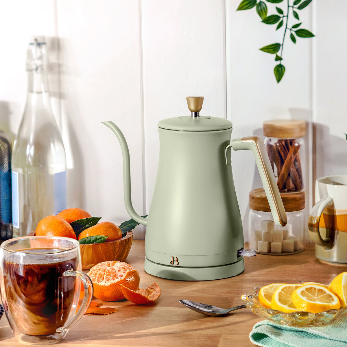 Beautiful 1-Liter Electric Gooseneck Kettle 1200 W, Chocolate by Drew Barrymore