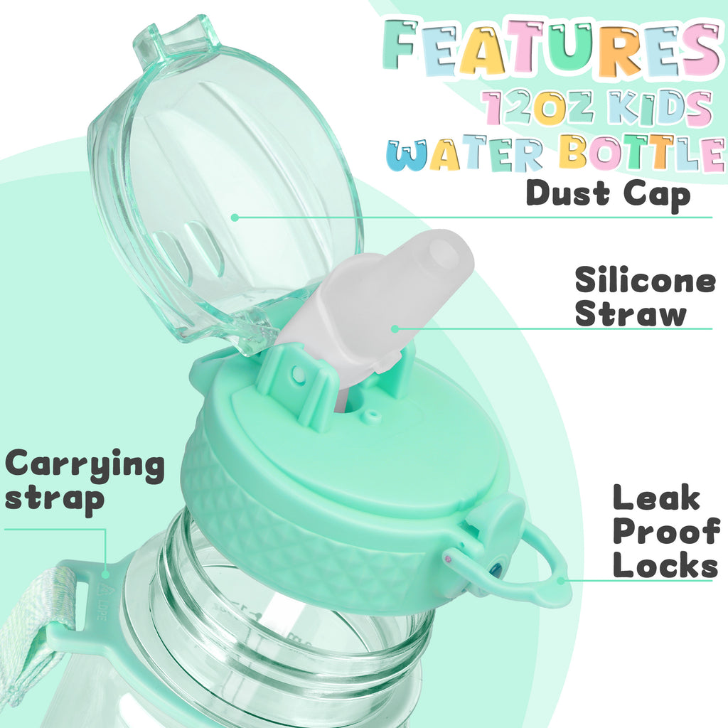 Oldley Transparent Tritan Kids Bottle – 17oz Straw Water Bottle with One-Hand Open Button, Lockable Leak-Proof Lid, Ideal for Daily Hydration