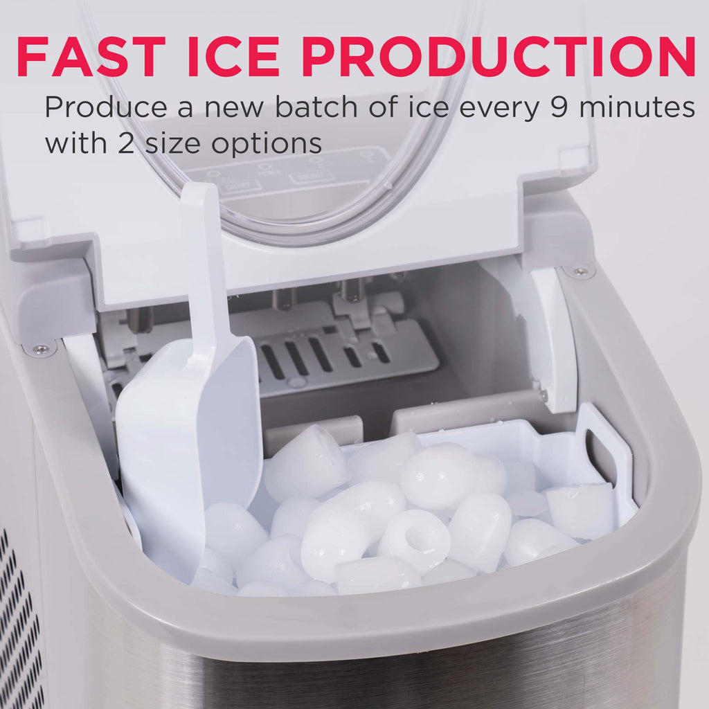 Frigidaire 26 lb Bullet Ice Maker Stainless Steel - compact, high-capacity icemaker producing bullet-shaped ice ideal for kitchens, parties, and entertaining