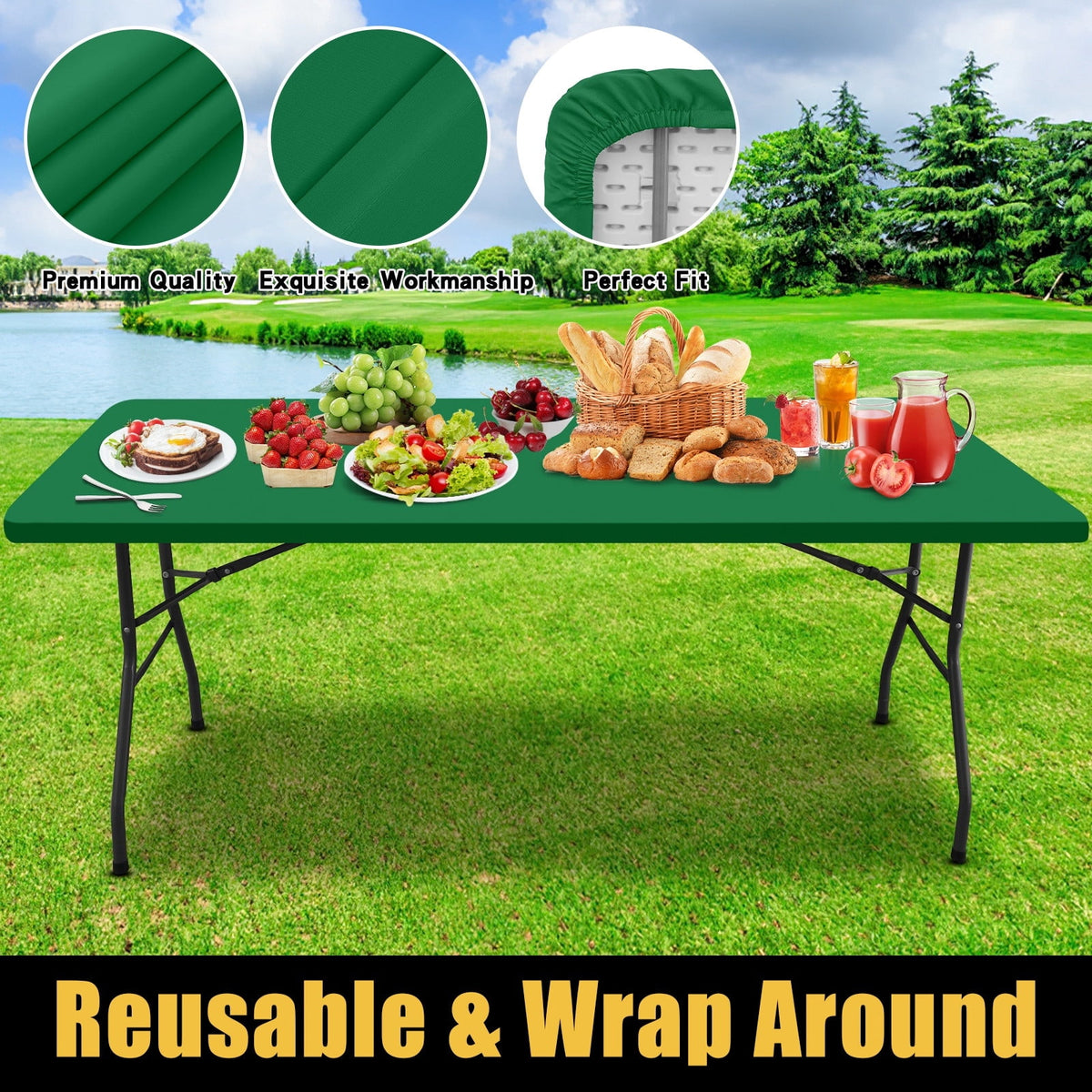 Smiry Rectangle Picnic Tablecloth, Waterproof Wipeable Table Cloth, Washable Elastic Table Cover for Outdoor and Indoor, 30"x72", Black