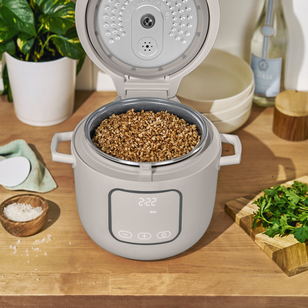 Beautiful 14-Cup Cooked, 6-Cups Uncooked Electric Rice and Grain Cooker, EverGood Ceramic Nonstick Coating, Thyme Green by Drew Barrymore