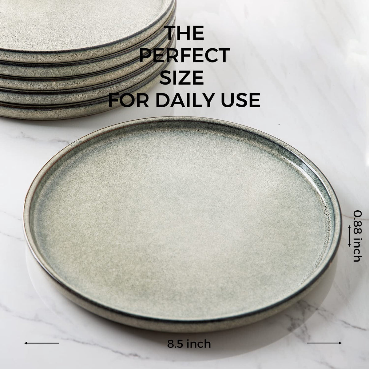 AmorArc Ceramic Plates Set of 6, 8.5 Inch Handmade Reactive Glaze Stoneware Plates set for Dessert, Salad, Appetizer, Dinner, Microwave & Dishwasher Safe, Scratch Resistant-Pearl White