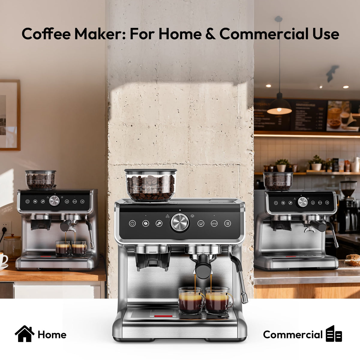 EUHOMY Espresso Machine with Grinder, 15 Bar Semi Automatic Coffee Maker with Steam Wand, Home & Office