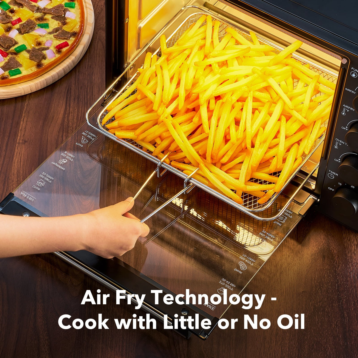 34 QT Super-Large Air Fryer, Electric Toaster Oven Countertop, Pizza, Warm, Broil, Toast, Bake, Air Fry, 1500W, 5 Functions, 85% Oil-Less