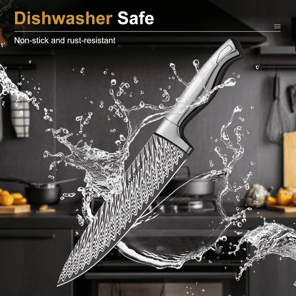 Astercook 14 Piece Kitchen Knife Set with Block and Built-in Sharpener, Full Tang Knives Sets German Stainless Steel, Dishwasher Safe Silver