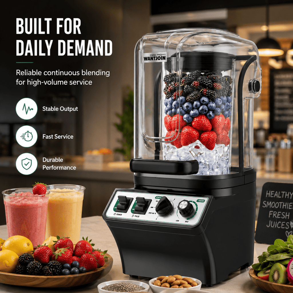 WantJoin Blender-Commercial Blender with Soundproof Shield, Enclosure 2200W ,Quiet Professional-Grade Power,Self-Cleaning,Gray
