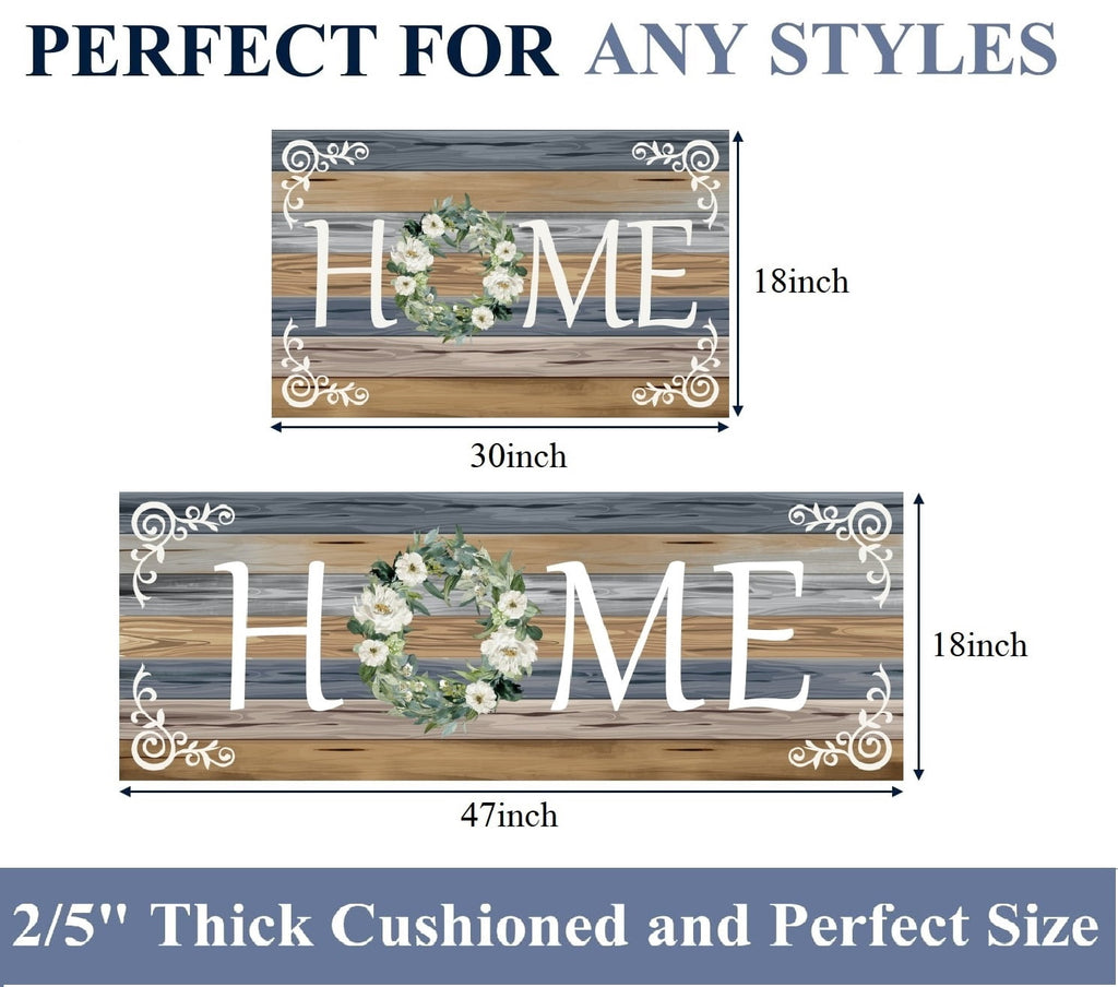 Findosom 2pcs Anti Fatigue Kitchen Rug Set,18"x30"+18"x47" Waterproof Non Slip Kitchen Runner Rug,0.4" Thick Cushioned Kitchen Floor Mats,Ergonomic Standing Mats Back Pain Relief Laundry Foam Rug