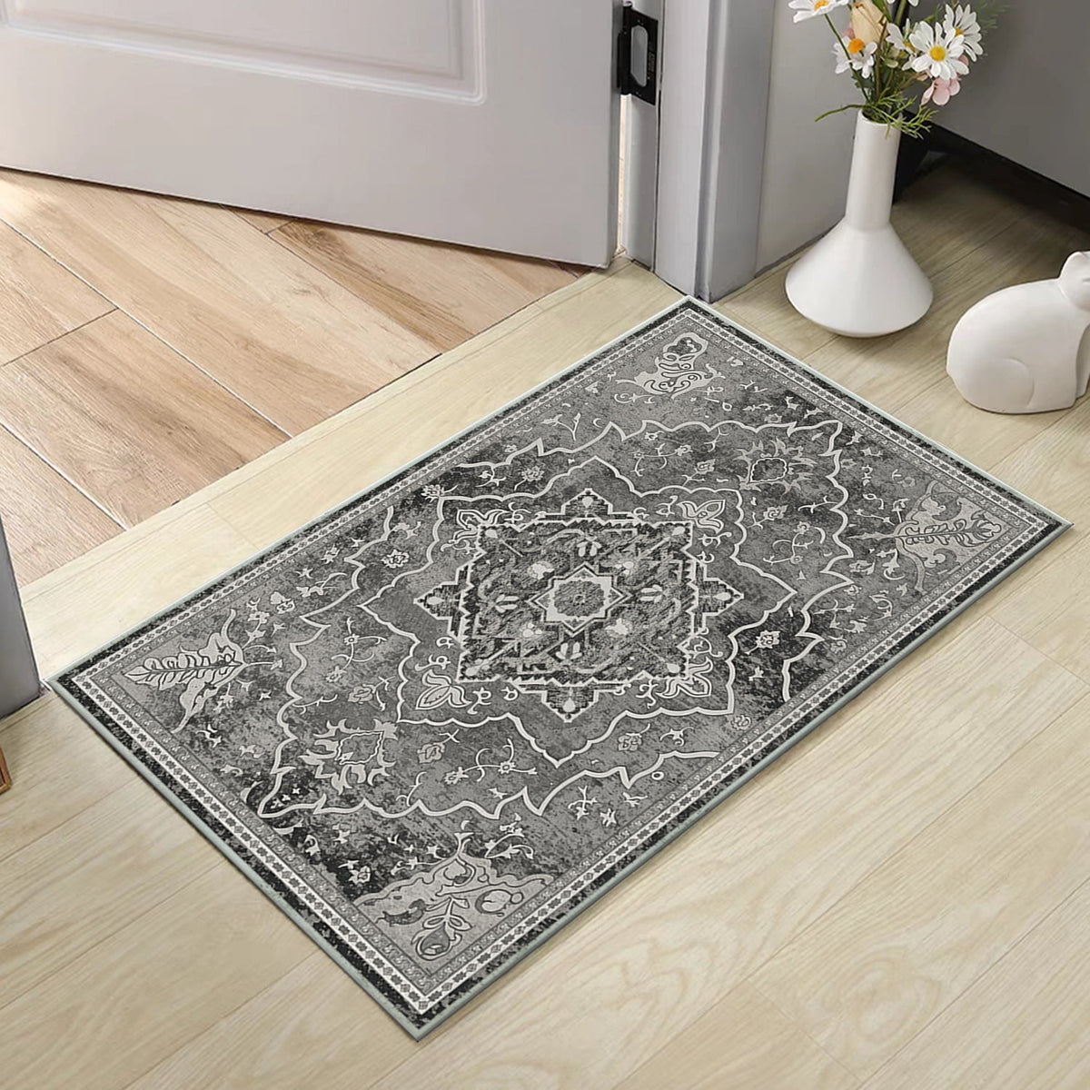 TECHVIDA Kitchen Rug Set 3 Piece,Non Slip Machine Washable Kitchen Mats, Farmhouse Hallway Doormat for Home Floor and Living Room,Gray
