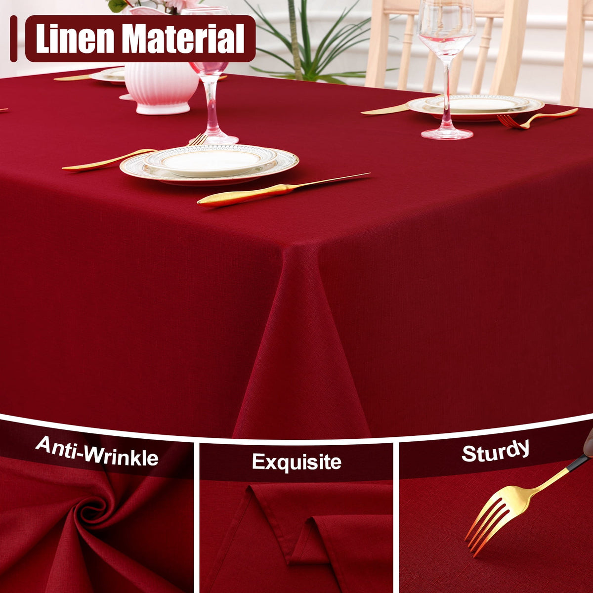 decorUhome Linen Rectangle Tablecloth 52x70 inch, Stain and Wrinkle Resistant Washable Table Cloth, Decorative Waterproof Fabric Table Cover for Dining Party, Sage Green