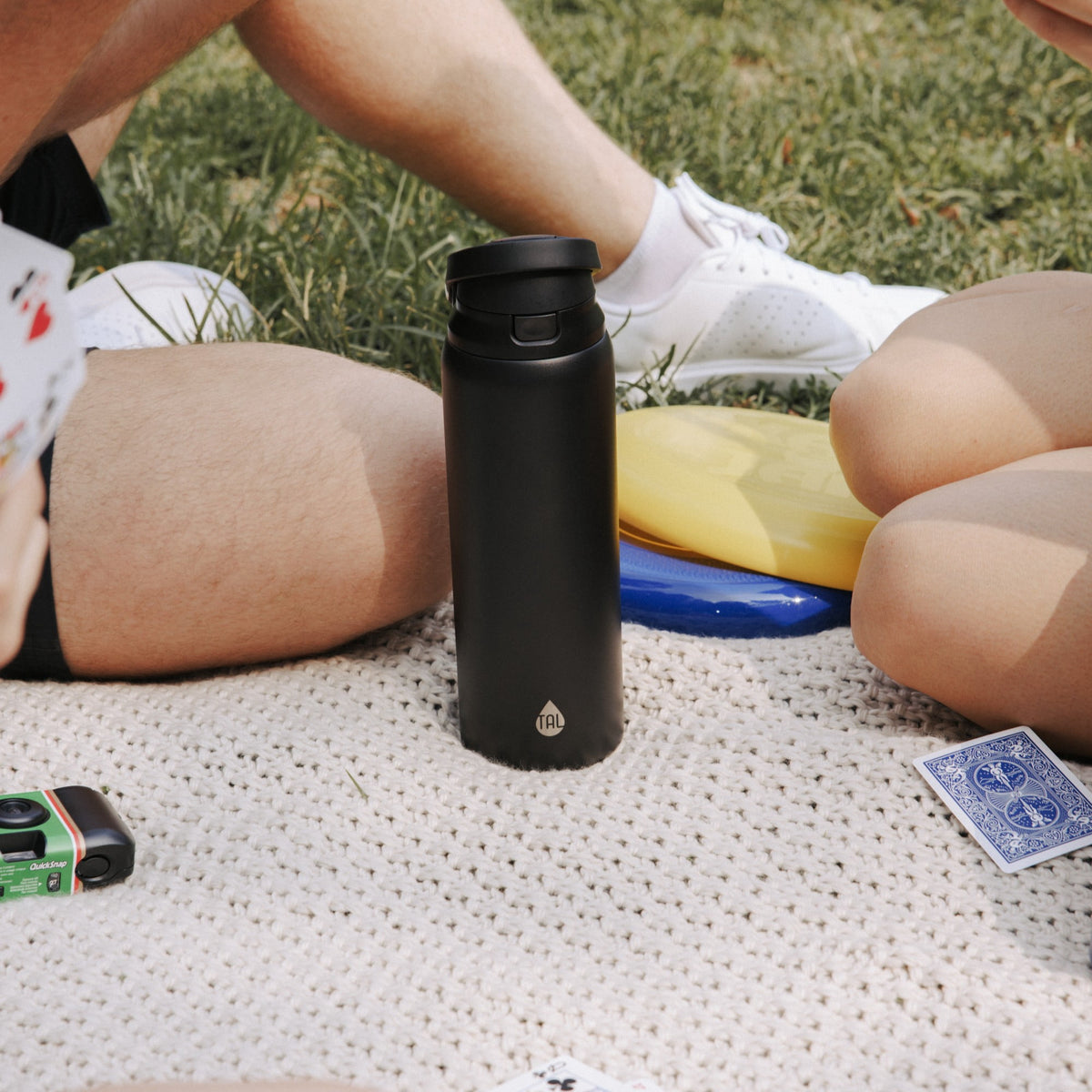TAL 32oz Stainless Steel 2-in-1 Water Bottle with Straw and Chug Lid, Black
